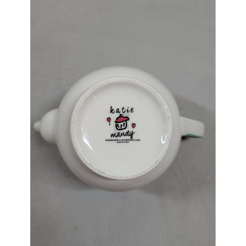 Katie Mandy Home Sweet Home Ceramic Teapot White Teal Floral Cottagecore - Picture 8 of 8